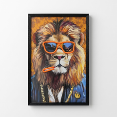 Framed Cool Lion LED Neon Light Canvas Wall Art Home Decor - 40x60cm