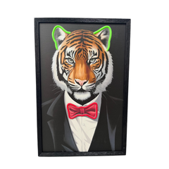 Framed Tiger in Tuxedo LED Neon Light Canvas Wall Art Decor - 40x60cm