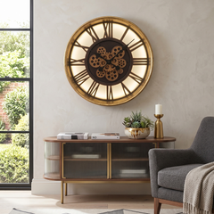 Home Luxe Light Up LED USB Gold Moving Cog Wall Clock Roman Numeral 51cm