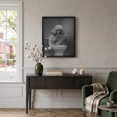 Home Luxe Poodle Reading Newspaper Black & White Framed Wall Art 30x40