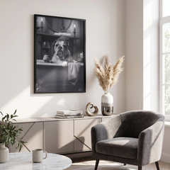 Home Luxe Bulldog In Bath Framed Wall Art Black & White Print 60X45Cm