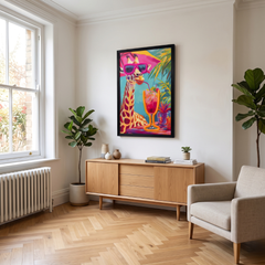 Framed Giraffe Cocktail LED Neon Light Canvas Wall Art Decor - 40x60cm