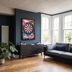 Framed Dart Board LED Neon Light Canvas Wall Art Game Room - 40x60cm