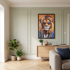 Framed Cool Lion LED Neon Light Canvas Wall Art Home Decor - 40x60cm