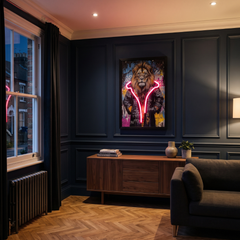 Framed Lion Street Art LED Neon Light Canvas Wall Art Decor - 40x60cm