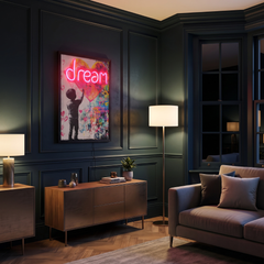 Framed Dream Heart Street Art LED Neon Light Canvas Wall Art - 40x60cm