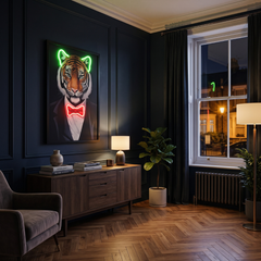 Framed Tiger in Tuxedo LED Neon Light Canvas Wall Art Decor - 40x60cm