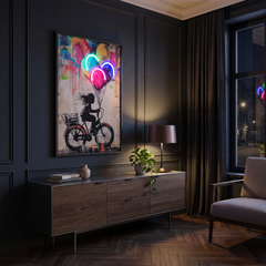 Framed Girl on Bike Street Art LED Neon Light Canvas Wall Art - 40x60cm