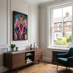 Framed Lion Street Art LED Neon Light Canvas Wall Art Decor - 40x60cm