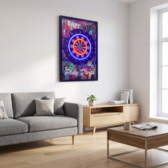 Framed Dart Board LED Neon Light Canvas Wall Art Game Room - 40x60cm