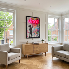 Framed Dream Heart Street Art LED Neon Light Canvas Wall Art - 40x60cm
