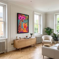 Framed Giraffe Cocktail LED Neon Light Canvas Wall Art Decor - 40x60cm