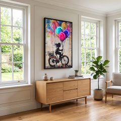 Framed Girl on Bike Street Art LED Neon Light Canvas Wall Art - 40x60cm
