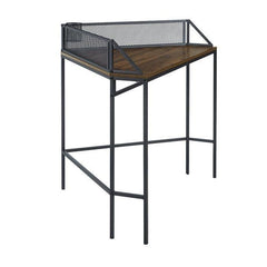 Industrial Metal and Wood Corner Writing Desk - Dark Walnut