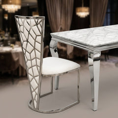 1.2m Grey Marble Dining Table with 4 Vienna Cream Silver Chairs UK