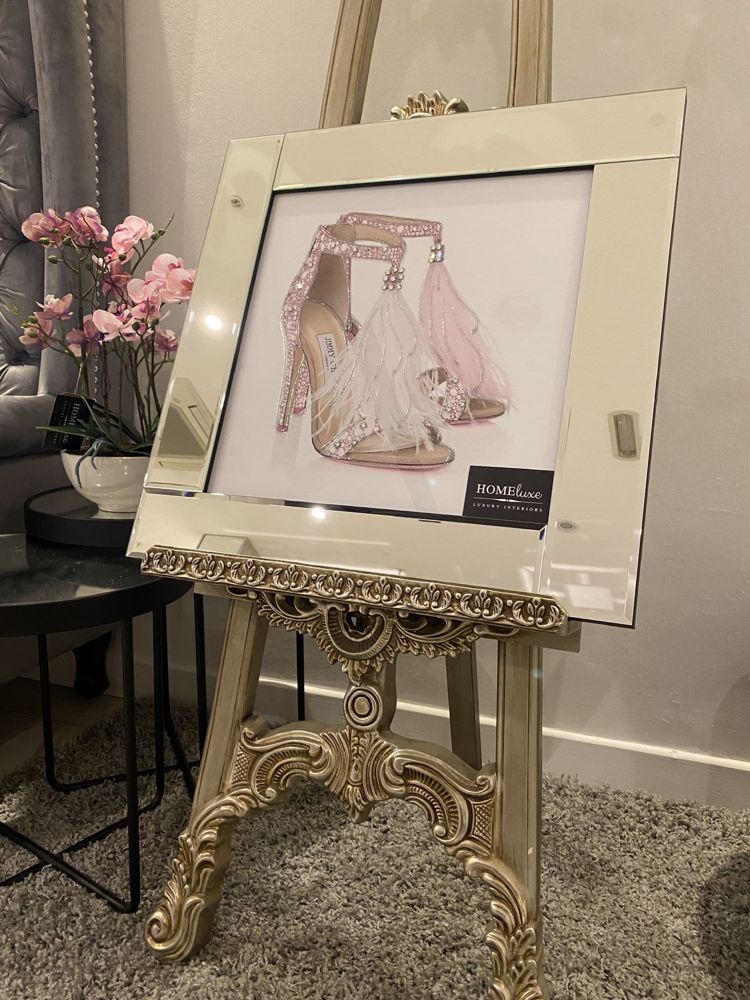 [EKM-AUTOGENERATED]Jimmy Choo Feather Shoes Pink Wall Art Mirror Frame