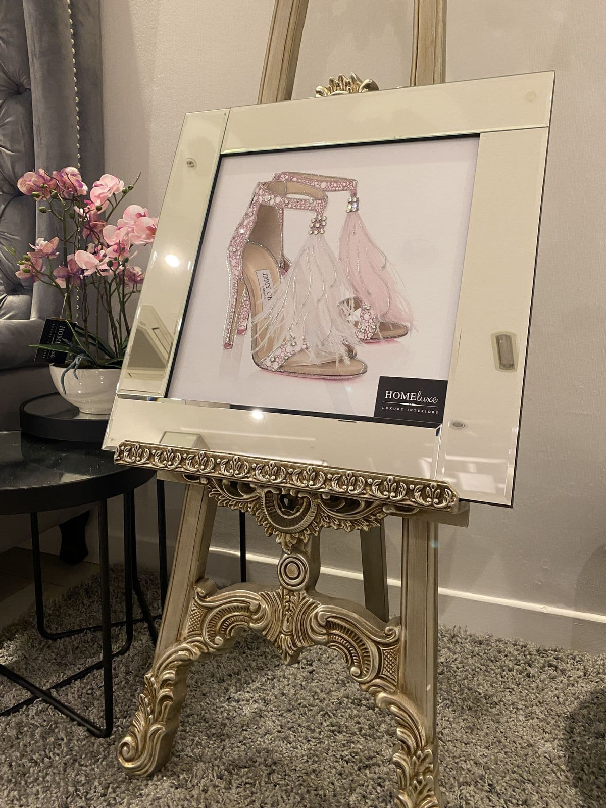 [EKM-AUTOGENERATED]Jimmy Choo Feather Shoes Pink Wall Art Mirror Frame