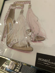 Jimmy Choo Feather Shoes Pink Wall Art Mirror Frame