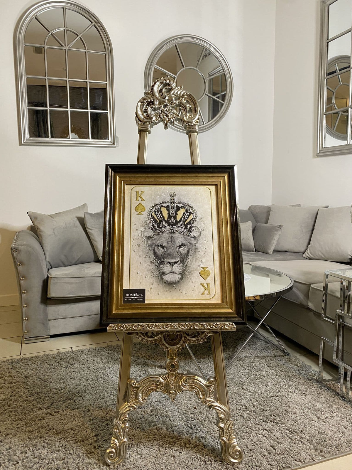 [EKM-AUTOGENERATED]King Of Spades Lion Golden Wall Art Step Frame Black & Gold 55Cm X 65Cm