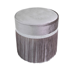Lace Round Velvet Stool in Grey