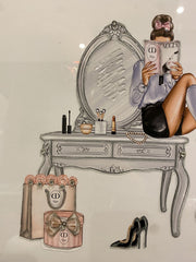 Lady Sitting On Dresser Wall Art Mirror Frame