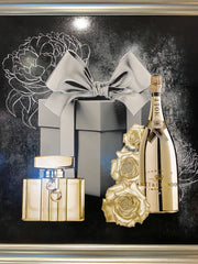 Large Moet Giftbox In Gold Paint Canvas Wall Art Gold Frame