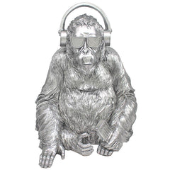 [EKM-AUTOGENERATED]Large Silver Art Gorilla Headphones Statue