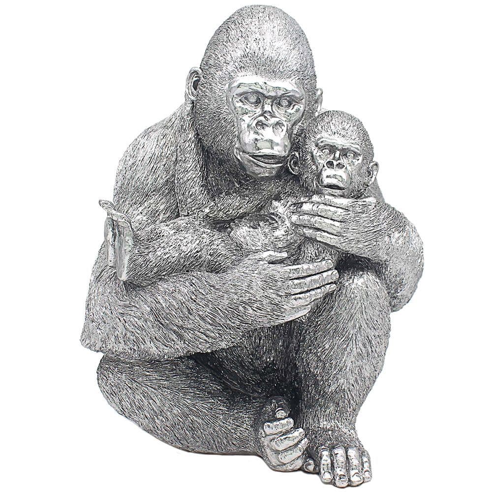 [EKM-AUTOGENERATED]Large Silver Gorilla With Baby Statue