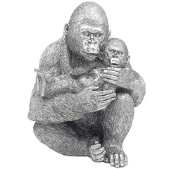 [EKM-AUTOGENERATED]Large Silver Gorilla With Baby Statue