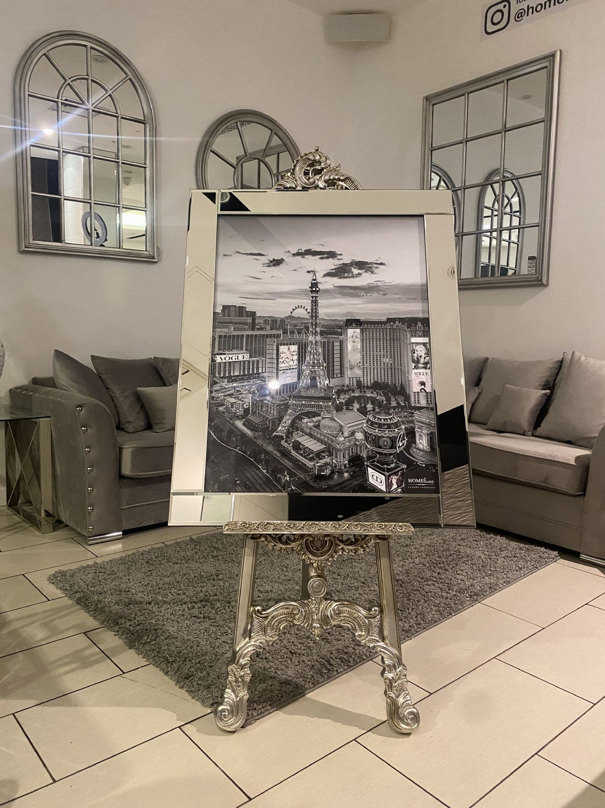 [EKM-AUTOGENERATED]Las Vegas Black & White Wall Art Mirror Frame 90Cm X 70Cm