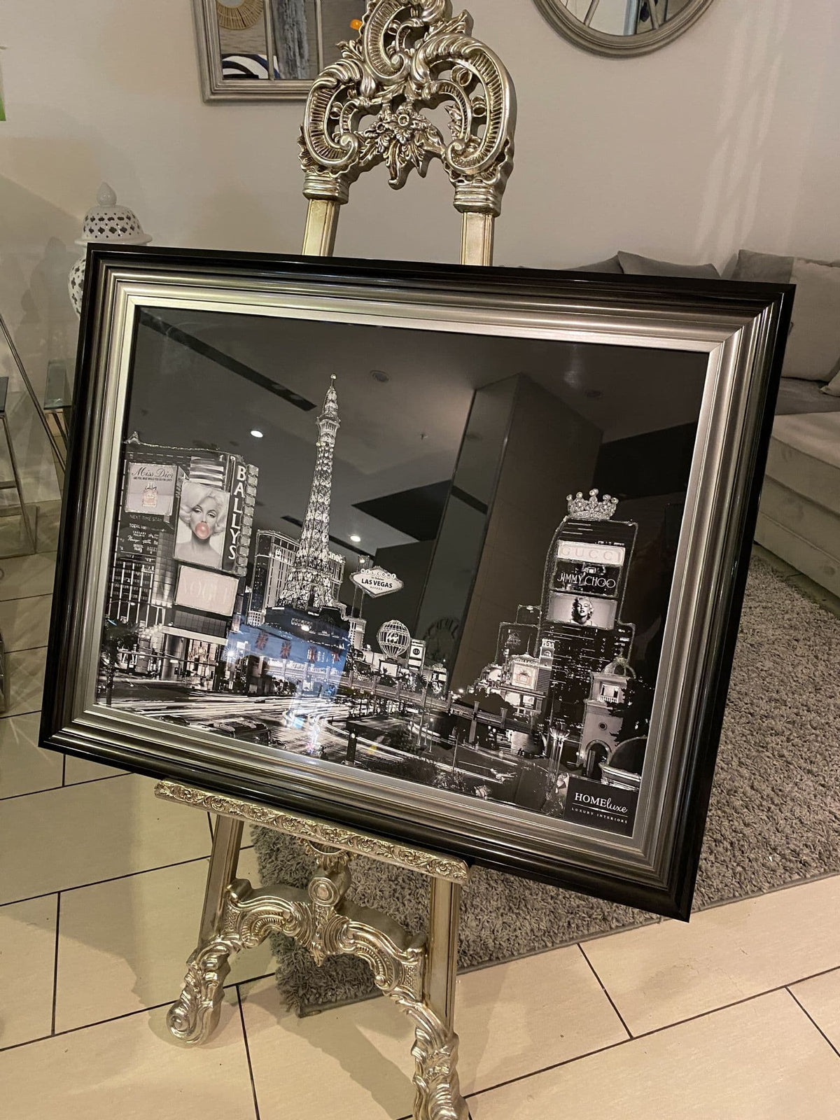 [EKM-AUTOGENERATED]Las Vegas Night Wall Art Black/Silver Step Frame 70Cm X 90Cm