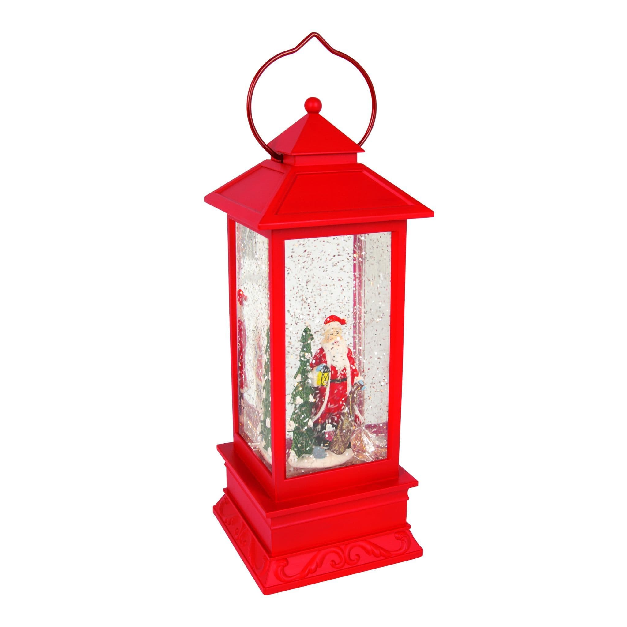 LED Glitter Santa Lantern Red