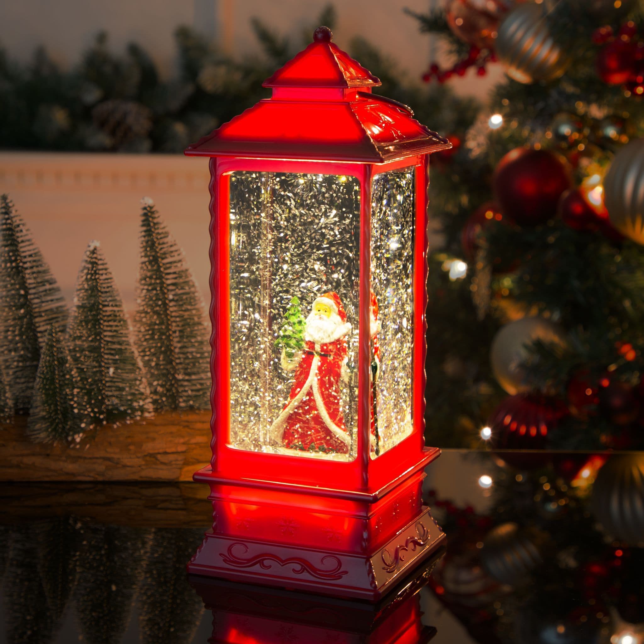[EKM-AUTOGENERATED]LED Water & Glitter Santa Lantern Red