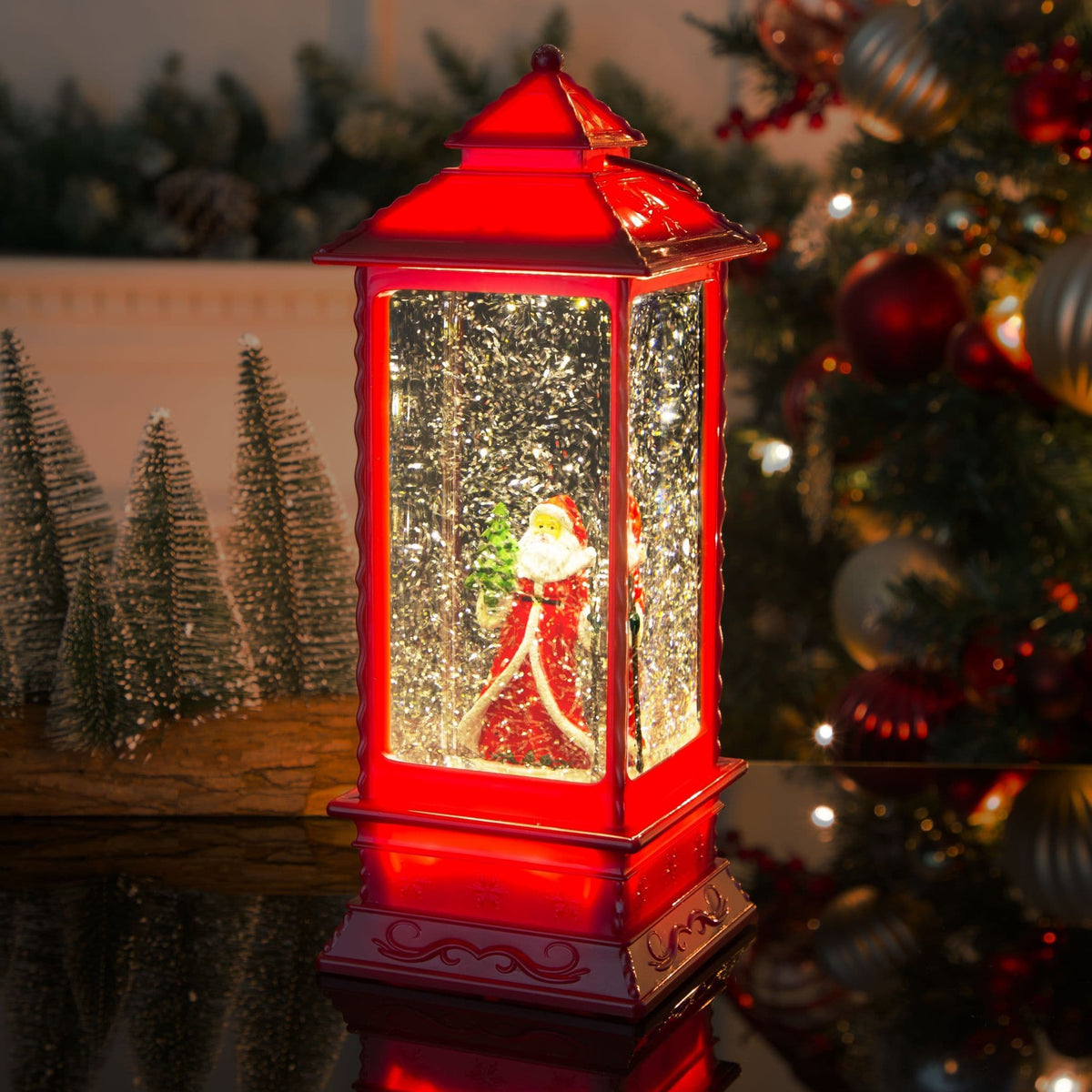 [EKM-AUTOGENERATED]LED Water & Glitter Santa Lantern Red
