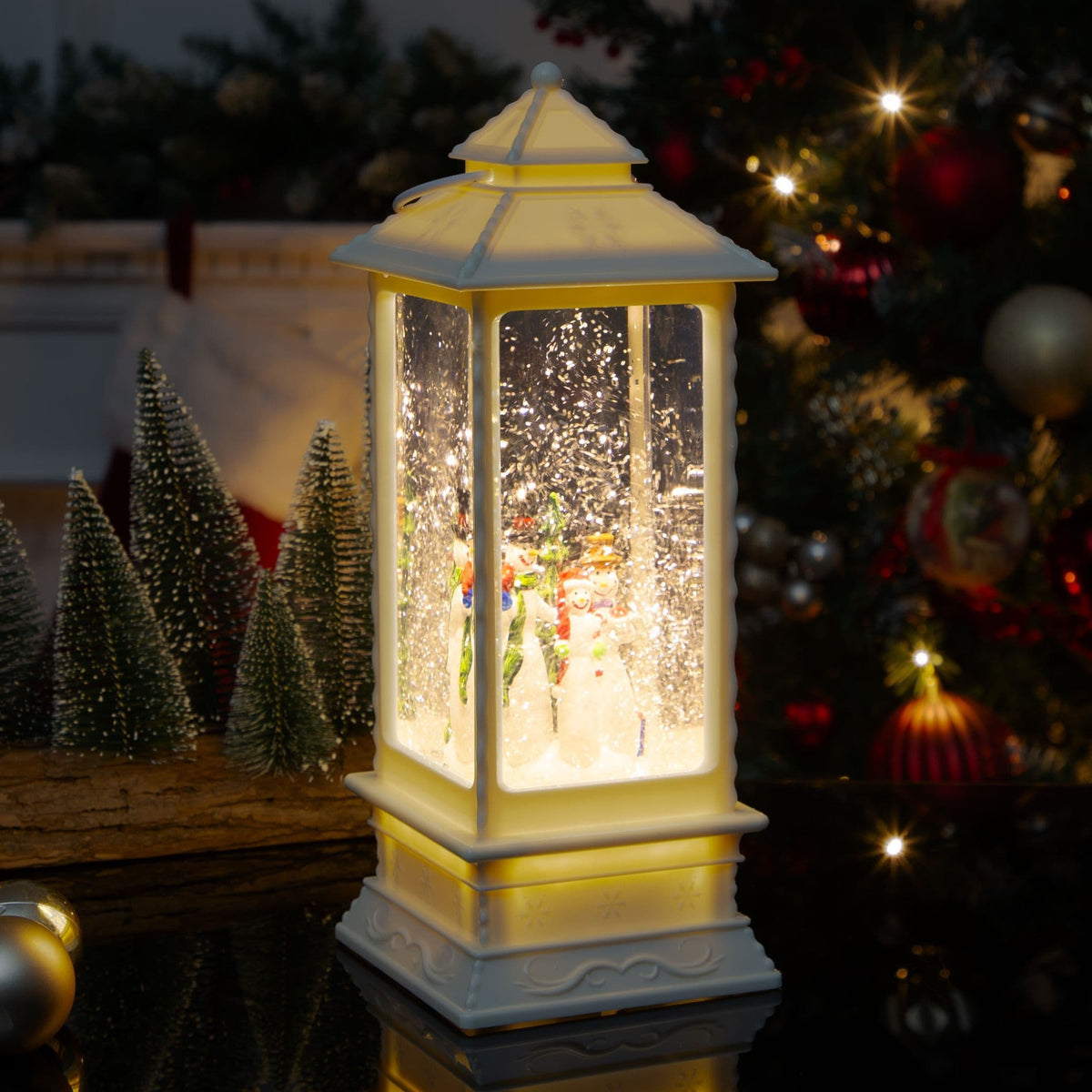 [EKM-AUTOGENERATED]LED Water & Glitter Snowman Lantern White