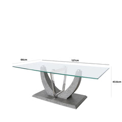 Leo Coffee Table Grey And Steel With Glass Top