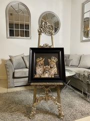 [EKM-AUTOGENERATED]Leopard Family Of 3 With Crowns Wall Art Alpha Black Frame 55Cm X 55Cm