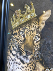 Leopard Family Of 3 With Crowns Wall Art Alpha Black Frame 55Cm X 55Cm