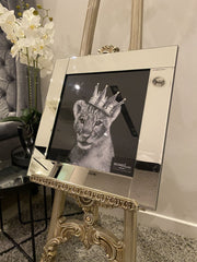 Lion Cub Silver Crown White Wall Art With Mirror Frame