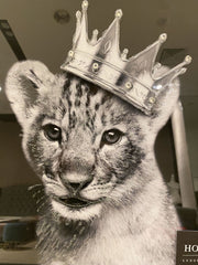 Lion Cub Silver Crown White Wall Art With Mirror Frame