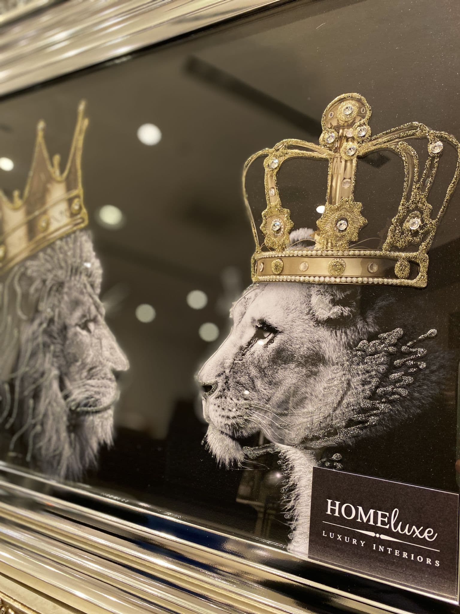 Lion & Lioness King Wall Art Chrome Frame