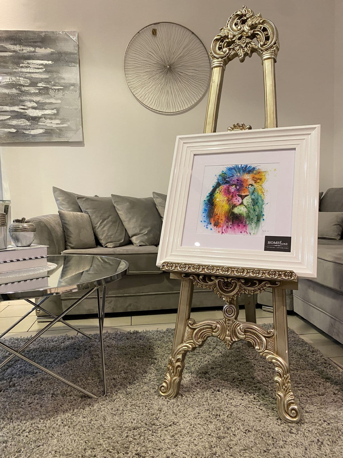 [EKM-AUTOGENERATED]Lion Multicolor Wall Art White Step Frame