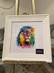 Lion Multicolor Wall Art White Step Frame