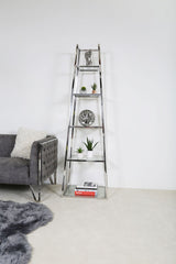 Logan Silver Steel & Clear Glass 5 Tier Ladder Display Unit