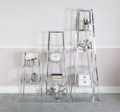 Logan Silver Steel & Clear Glass 5 Tier Ladder Display Unit