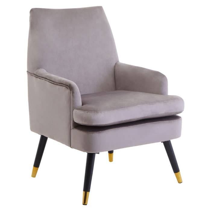 [EKM-AUTOGENERATED]Loretta Mink Velvet Accent Chair With Wooden Legs - Home Luxe Interior