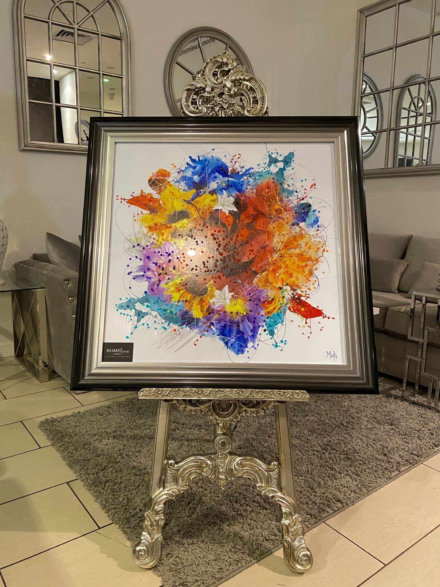 [EKM-AUTOGENERATED]Lotus Flower Multicolour Paint Wall Art Black Step Frame 85Cm X 85Cm