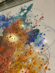 Lotus Flower Multicolour Paint Wall Art Black Step Frame 85Cm X 85Cm