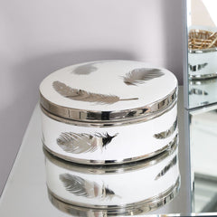 Luxe 20.5cm Trinket Box Round White Silver