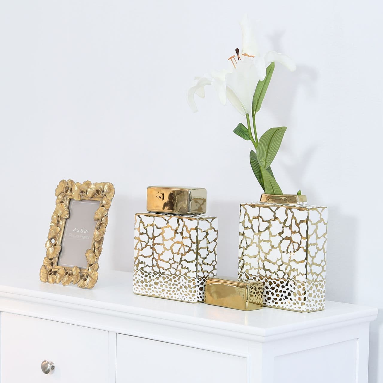 Luxe Medium 21.5cm Ginger Jar White And Gold
